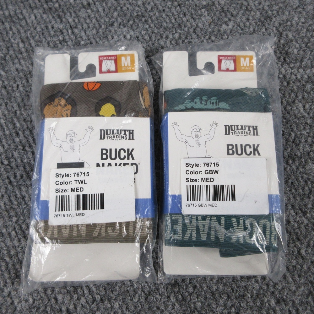 Duluth Trading Boxer Briefs Mens M Multicolor Buck Naked Pattern Breathable NWT